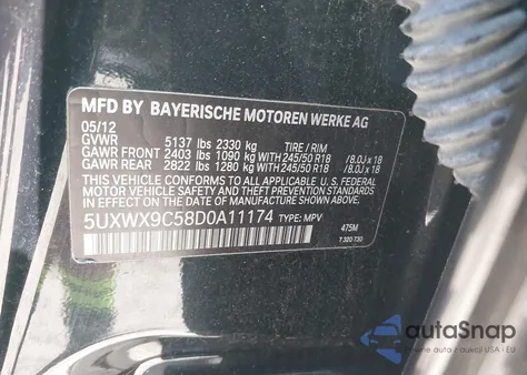 2013 BMW X3 xDrive28I из США, поврежденный, VIN 5UXWX9C58D0A11174